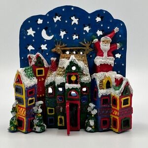 The Magic of Candlelight Handpainted Christmas Holiday Candle Holder Santa Decor
